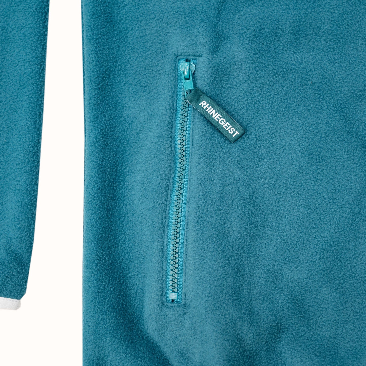 Teal White Zip Pocket Pullover Fleece