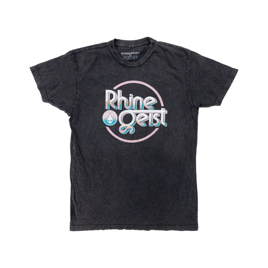 Black t-shirt with 'Rhinegeist' logo on a white background