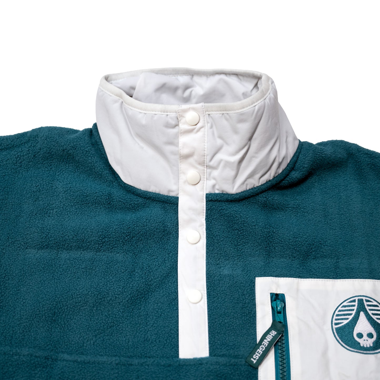 Teal White Zip Pocket Pullover Fleece