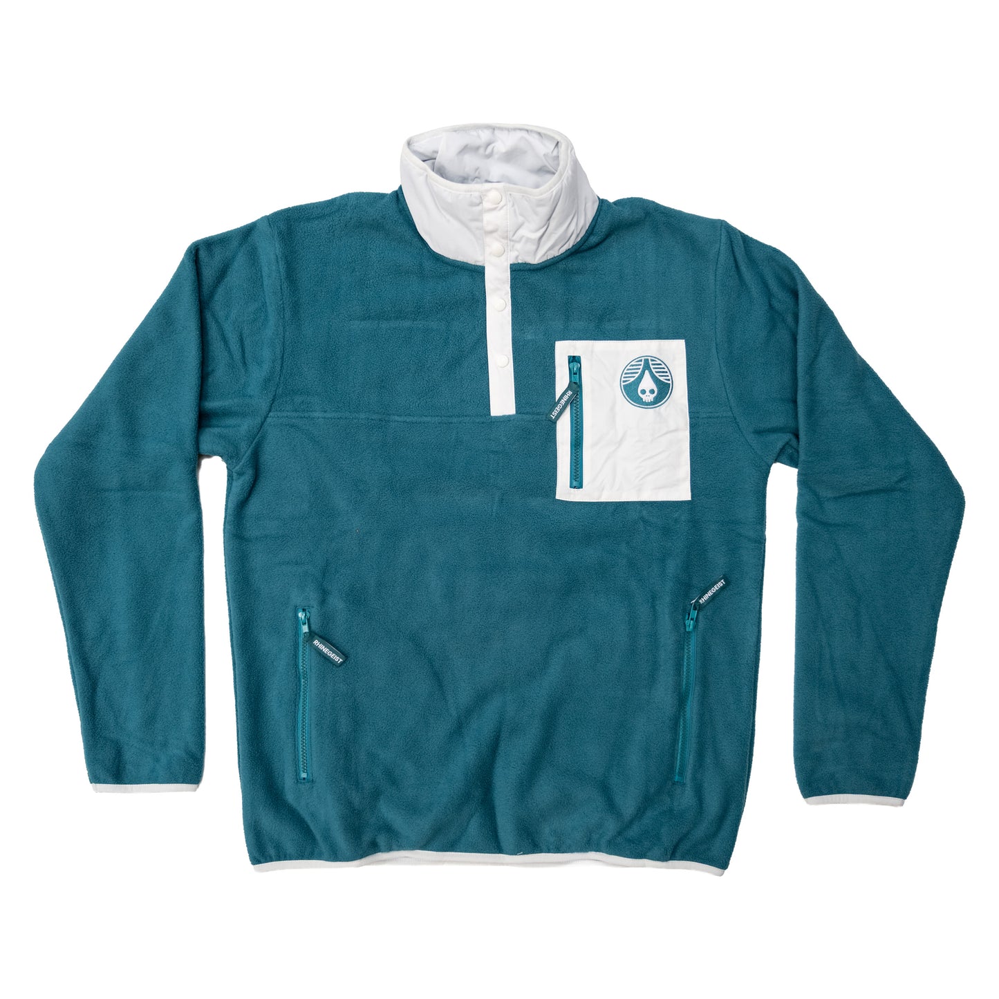 Teal White Zip Pocket Pullover Fleece