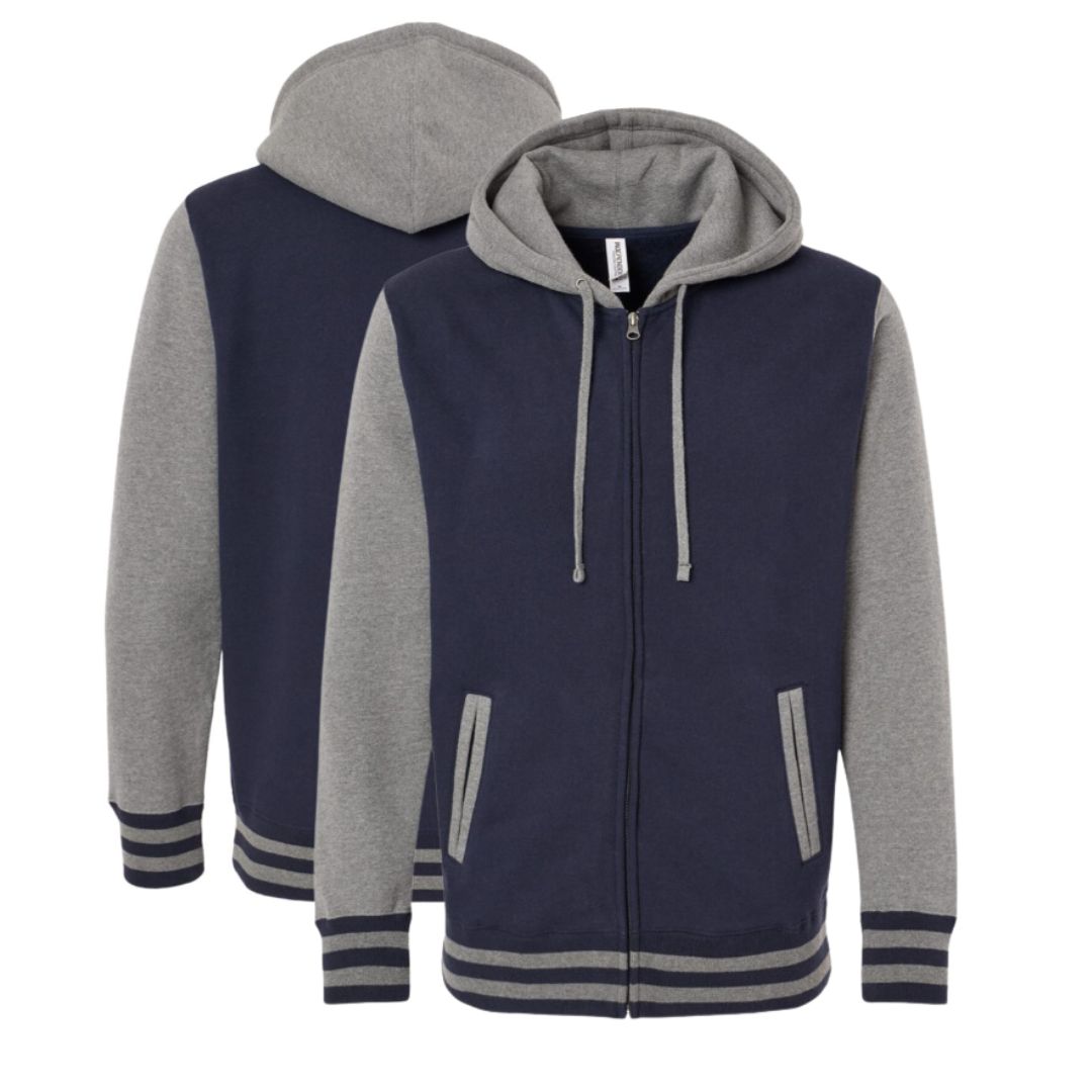 Navy Grey Varsity Zip Hoodie