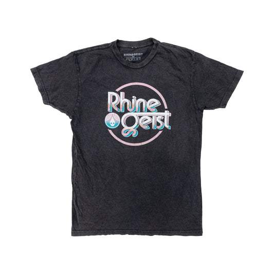 Black t-shirt with 'Rhinegeist' logo on a white background